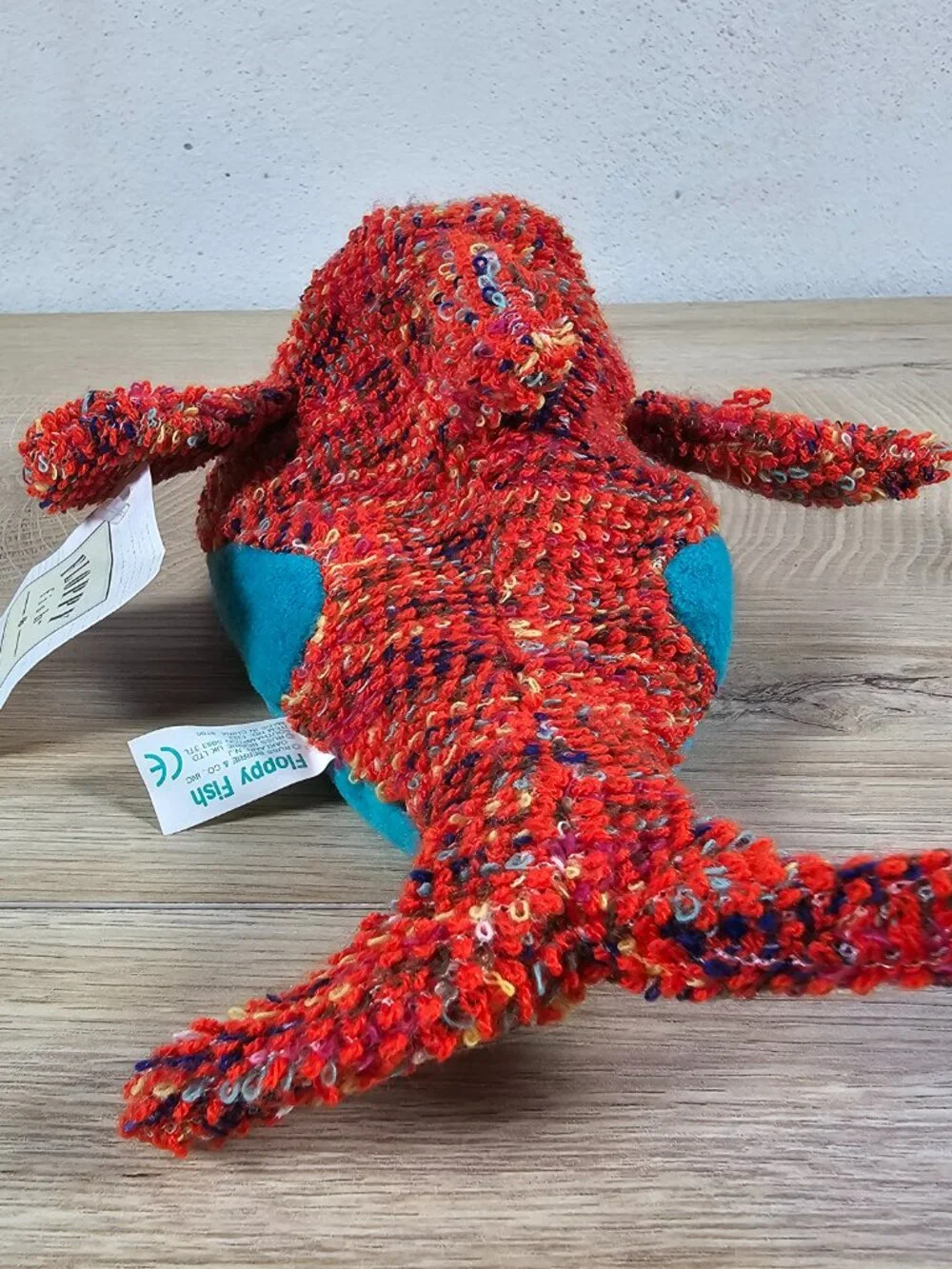 Russ Berrie Floppy Fish Beanbag Plush Toy Red Textured Terry Cloth w/ Tags 8.5